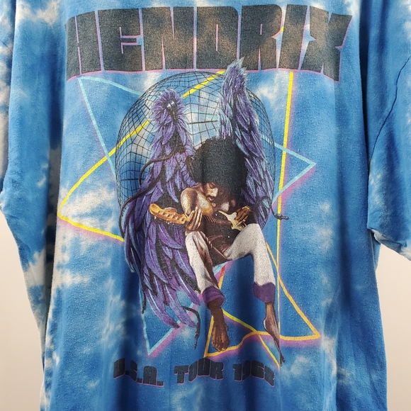 Jimi Hendrix Blue Tie Dye Angel Graphic Band Tee Shirt VTG - Picture 2 of 6